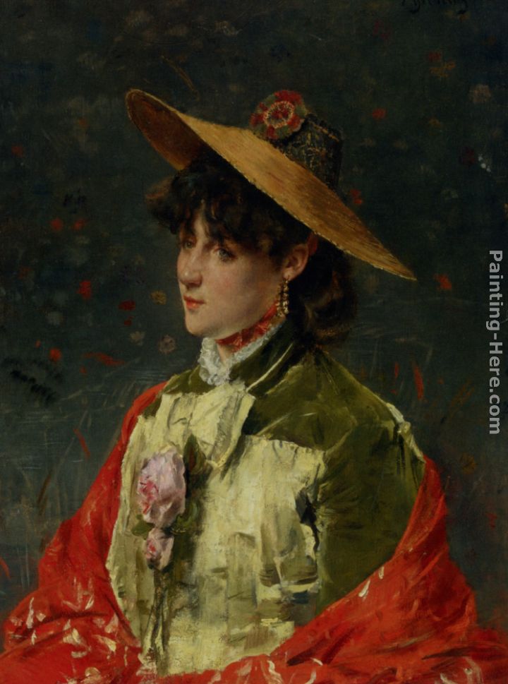 Au Chapeau de Paille painting - Alfred Stevens Au Chapeau de Paille art painting